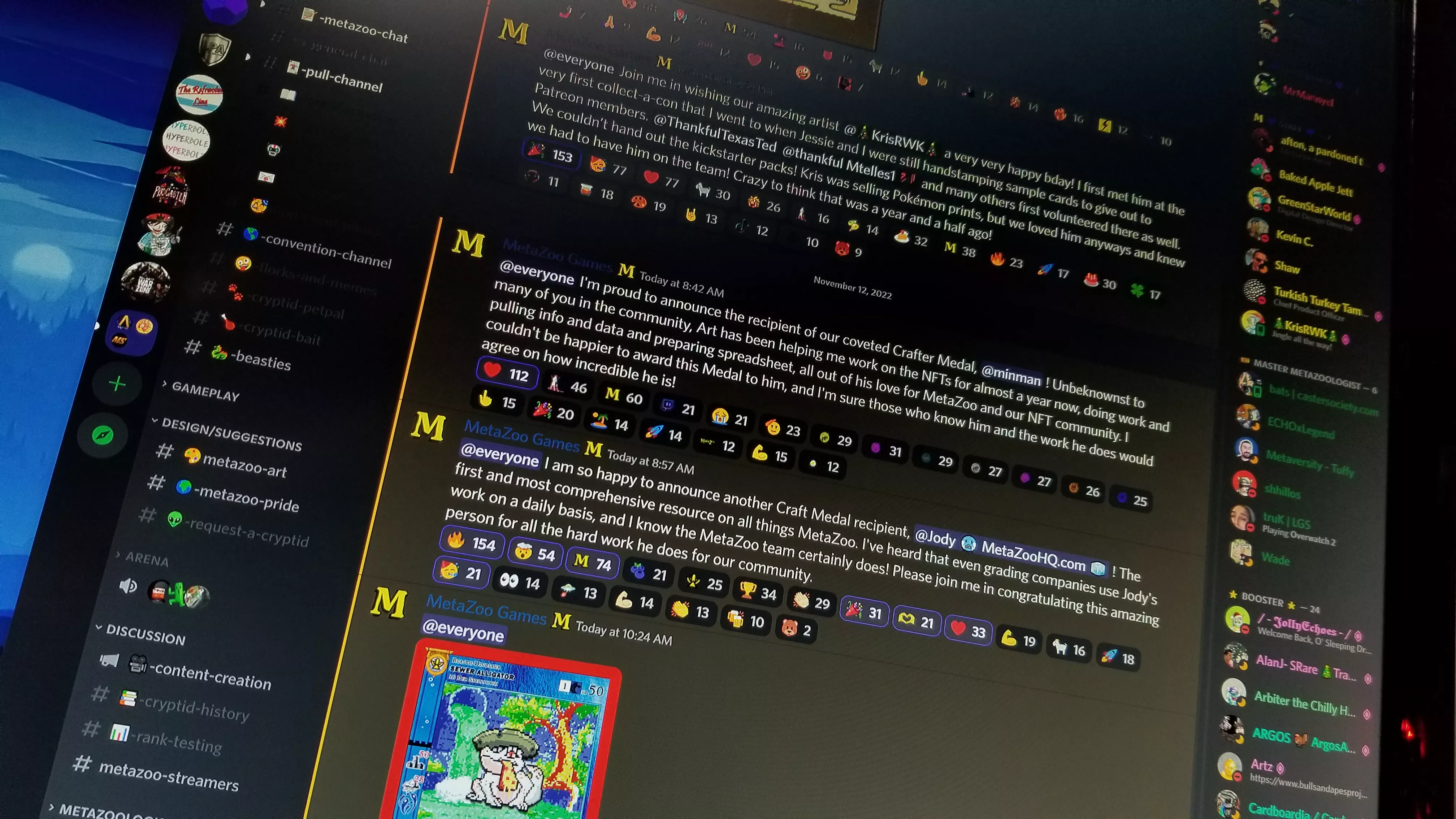 Mike Waddell, on Discord, announcing Jody as a Crafter Medal recipient.