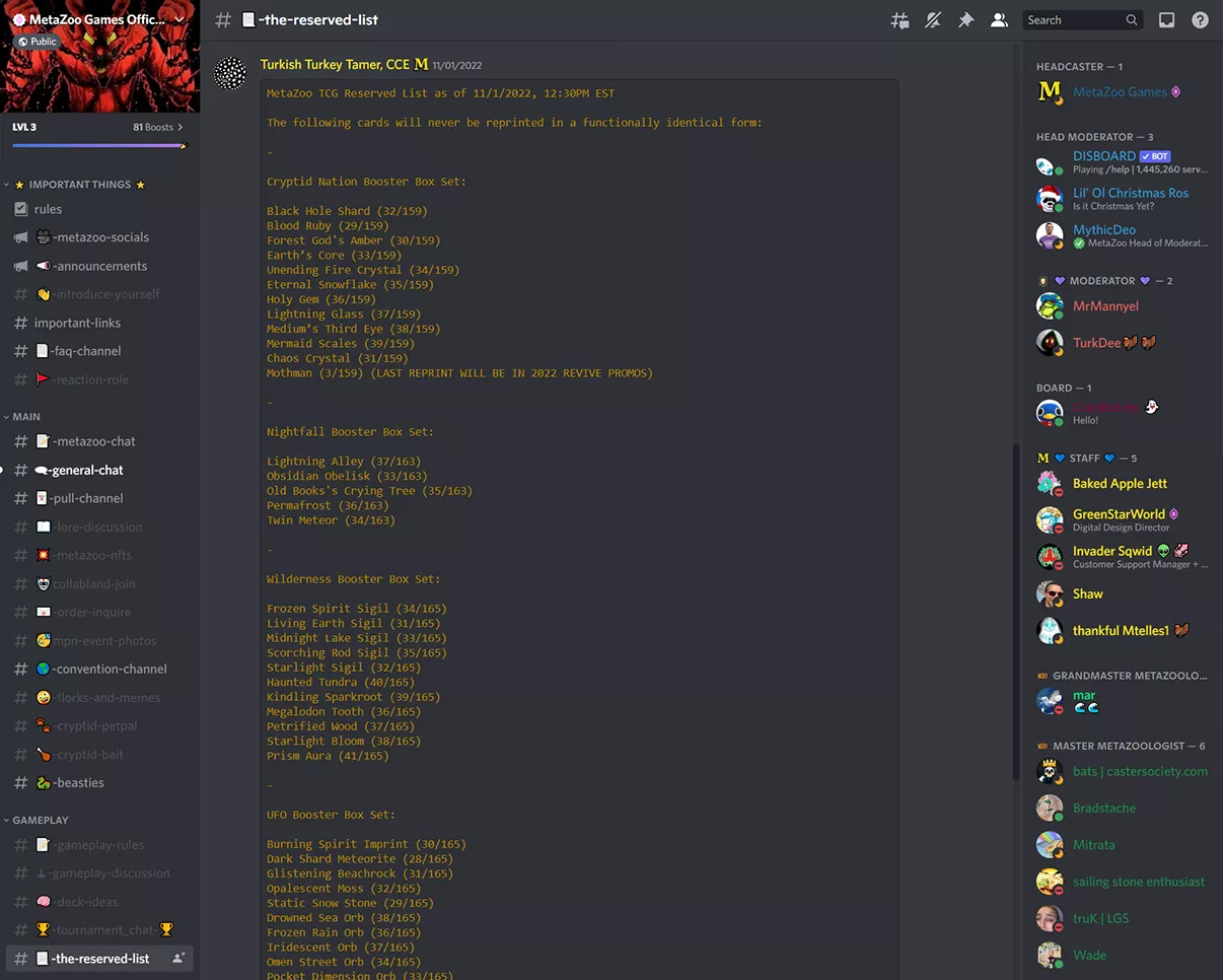 MetaZoo TCG Reserved List Updated on November 1, 2022